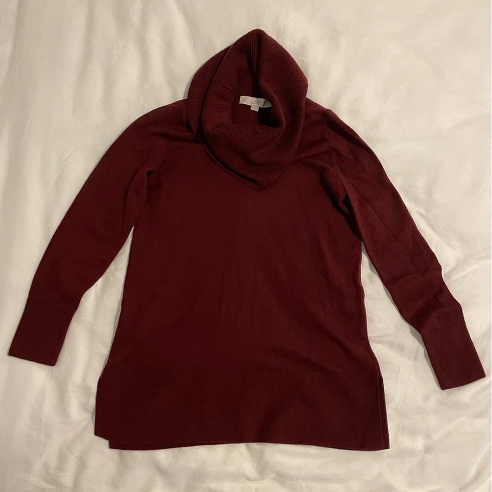 LOFT Burgundy Cowl Neck Cozy Sweater - Picture 3 of 5